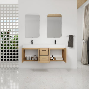 English Elm 60 Inch Floating Double Sink Vanity Light Oak Plywood Soft Close Storage Cabinet W3450S00118
