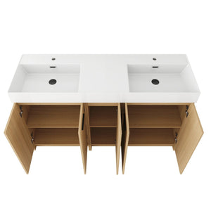 English Elm 60 Inch Freestanding Double Basin Vanity with Oak Grain Finish and Soft Close Storage W3450S00120