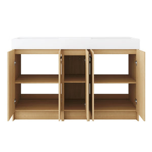 English Elm 60 Inch Freestanding Double Basin Vanity with Oak Grain Finish and Soft Close Storage W3450S00120