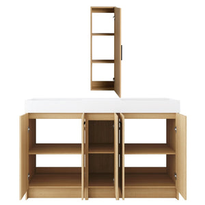 English Elm 60 Inch Double Sink Vanity Set with Linen Tower Light Oak Soft Close Plywood Bath W3450S00121
