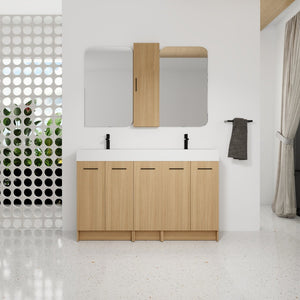 English Elm 60 Inch Double Sink Vanity Set with Linen Tower Light Oak Soft Close Plywood Bath W3450S00121