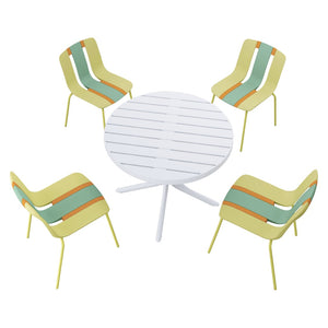 English Elm Summer 5 Piece Outdoor Dining Set Uv Stable Pp Seats Round Table Vibrant Tropical Style W3450S00124