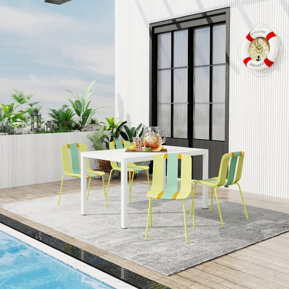 English Elm Summer Striped Polypropylene 5 Piece Dining Set Uv Resistant for Patio or Indoor Use W3450S00125