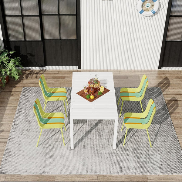 English Elm Summer Striped Polypropylene 5 Piece Dining Set Uv Resistant for Patio or Indoor Use W3450S00125