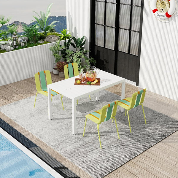 English Elm Summer Striped Polypropylene 5 Piece Dining Set Uv Resistant for Patio or Indoor Use W3450S00125