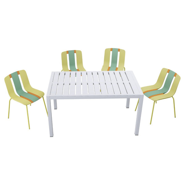 English Elm Summer Striped Polypropylene 5 Piece Dining Set Uv Resistant for Patio or Indoor Use W3450S00125