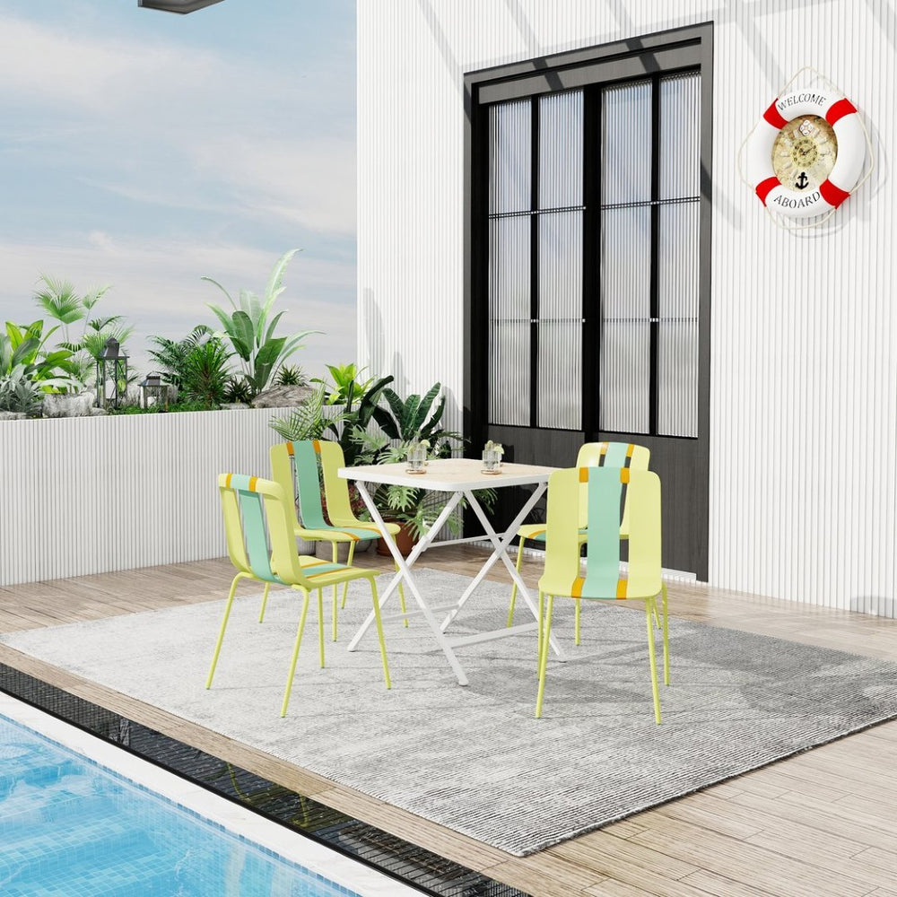 English Elm Summer- 5 Piece Folding Outdoor Dining Set with Uv Resistant Pp Seats Metal Frame W3450S00126