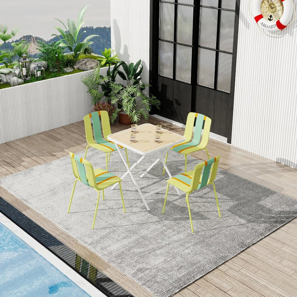 English Elm Summer- 5 Piece Folding Outdoor Dining Set with Uv Resistant Pp Seats Metal Frame W3450S00126