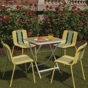 English Elm Summer- 5 Piece Folding Outdoor Dining Set with Uv Resistant Pp Seats Metal Frame W3450S00126