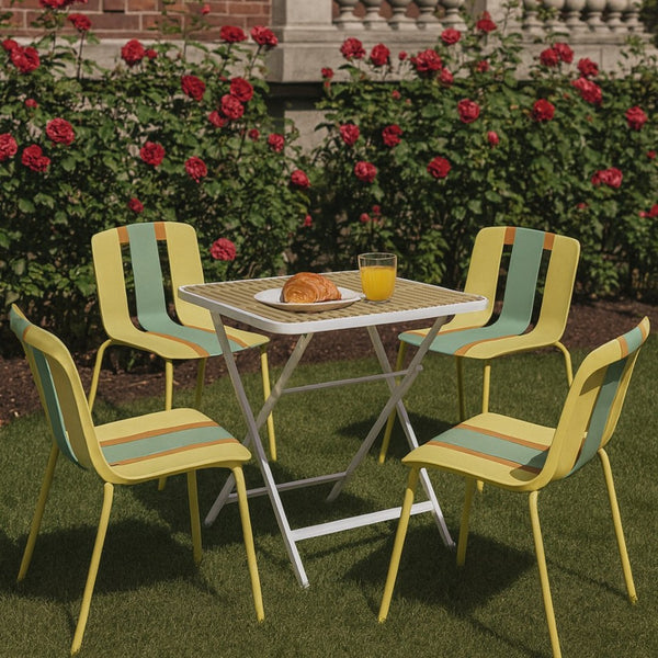 English Elm Summer- 5 Piece Folding Outdoor Dining Set with Uv Resistant Pp Seats Metal Frame W3450S00126