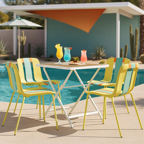 English Elm Summer- 5 Piece Folding Outdoor Dining Set with Uv Resistant Pp Seats Metal Frame W3450S00126