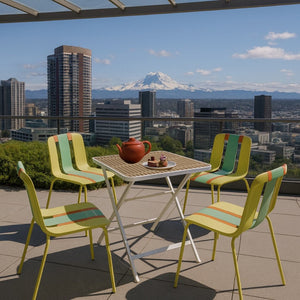 English Elm Summer- 5 Piece Folding Outdoor Dining Set with Uv Resistant Pp Seats Metal Frame W3450S00126