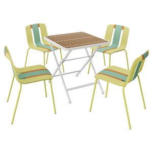 English Elm Summer- 5 Piece Folding Outdoor Dining Set with Uv Resistant Pp Seats Metal Frame W3450S00126