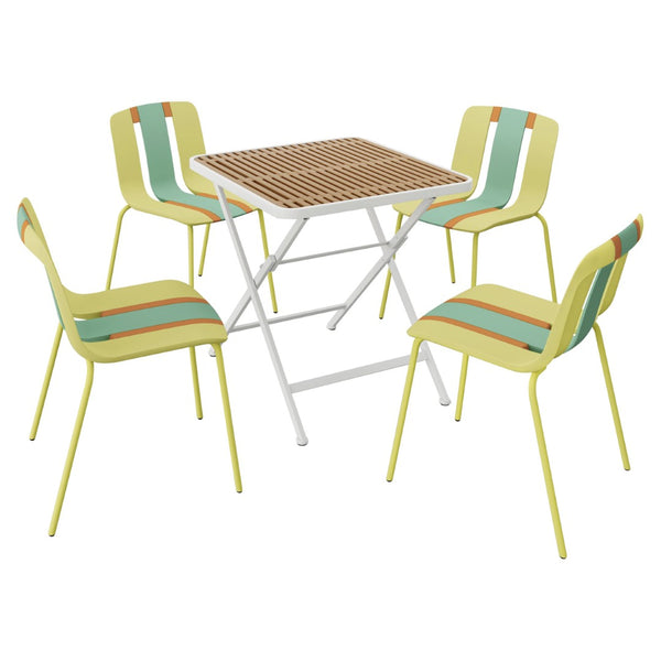 English Elm Summer- 5 Piece Folding Outdoor Dining Set with Uv Resistant Pp Seats Metal Frame W3450S00126