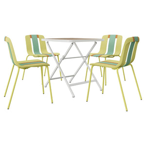 English Elm Summer- 5 Piece Folding Outdoor Dining Set with Uv Resistant Pp Seats Metal Frame W3450S00126