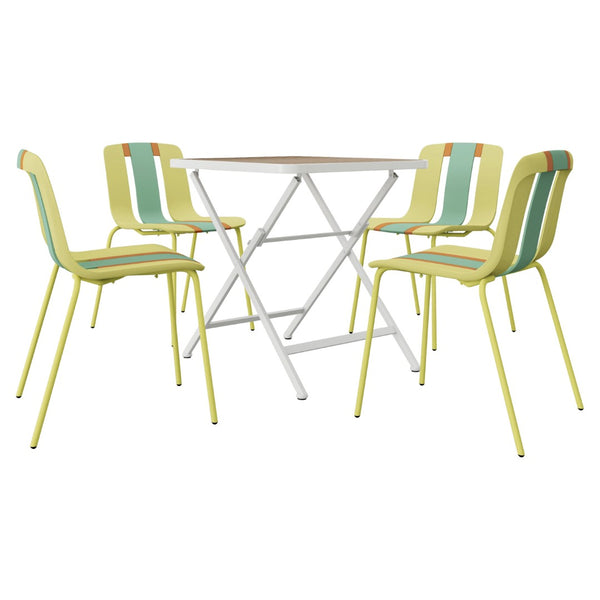 English Elm Summer- 5 Piece Folding Outdoor Dining Set with Uv Resistant Pp Seats Metal Frame W3450S00126