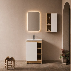 English Elm 24 Inch Modern Oak Bathroom Vanity Set with Ceramic Sink and Interchangeable Door Panels Wall-Mounted Side Cabinet W3450S00144