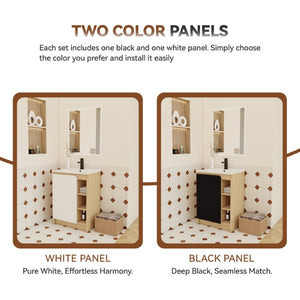 English Elm 24 Inch Modern Oak Bathroom Vanity Set with Ceramic Sink and Interchangeable Door Panels Wall-Mounted Side Cabinet W3450S00144