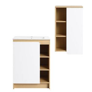 English Elm 24 Inch Modern Oak Bathroom Vanity Set with Ceramic Sink and Interchangeable Door Panels Wall-Mounted Side Cabinet W3450S00144
