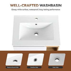 English Elm 24 Inch Modern Oak Bathroom Vanity Set with Ceramic Sink and Interchangeable Door Panels Tall Bathroom Cabinet W3450S00145