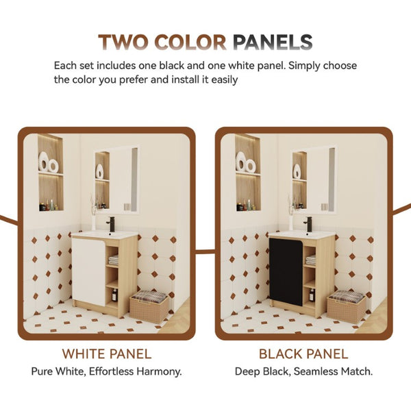 English Elm 24 Inch Modern Oak Bathroom Vanity Set with Ceramic Sink and Interchangeable Door Panels Tall Bathroom Cabinet W3450S00145