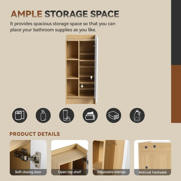 English Elm 24 Inch Modern Oak Bathroom Vanity Set with Ceramic Sink and Interchangeable Door Panels Low Side Cabinet W3450S00146