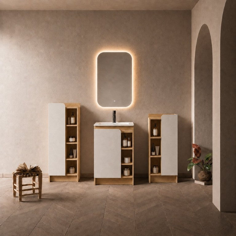 English Elm 24 Inch Light Oak Plywood Bathroom Vanity Set with Ceramic Sink and Swappable Door Panels W3450S00147