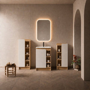 English Elm 24 Inch Light Oak Plywood Bathroom Vanity Set with Ceramic Sink and Swappable Door Panels W3450S00147