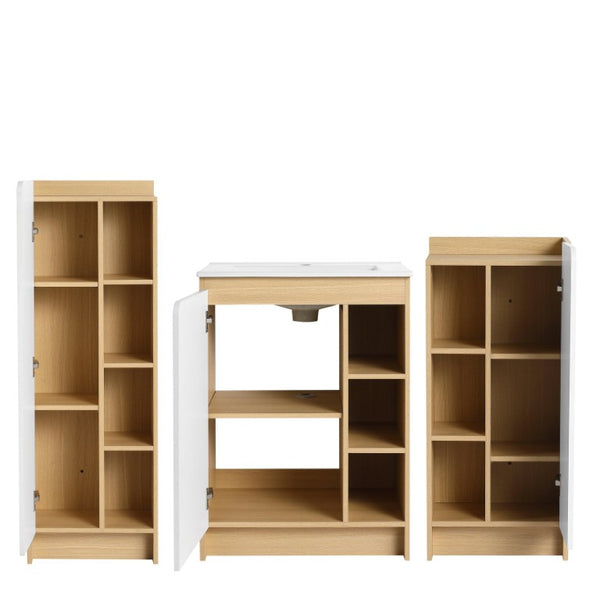 English Elm 24 Inch Light Oak Plywood Bathroom Vanity Set with Ceramic Sink and Swappable Door Panels W3450S00147