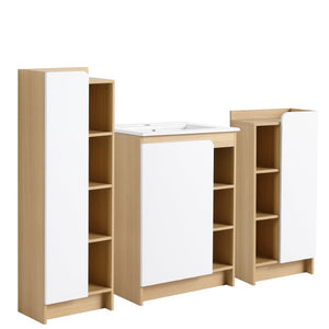 English Elm 24 Inch Light Oak Plywood Bathroom Vanity Set with Ceramic Sink and Swappable Door Panels W3450S00147