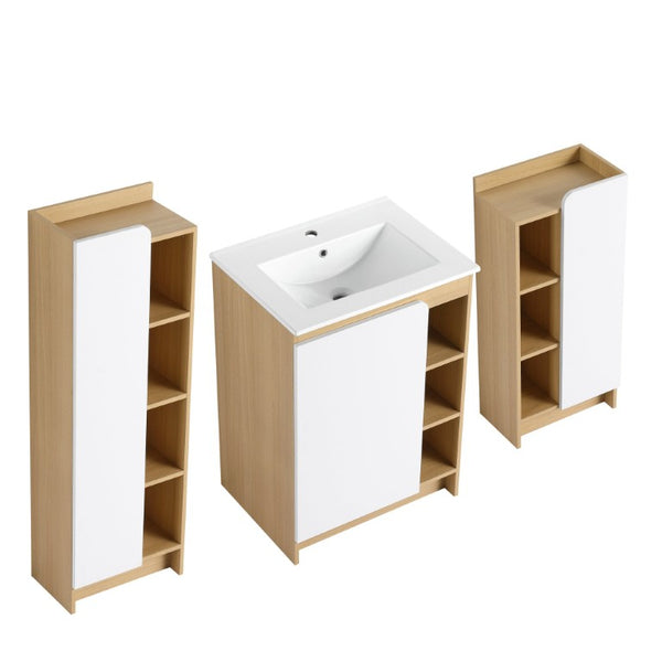 English Elm 24 Inch Light Oak Plywood Bathroom Vanity Set with Ceramic Sink and Swappable Door Panels W3450S00147
