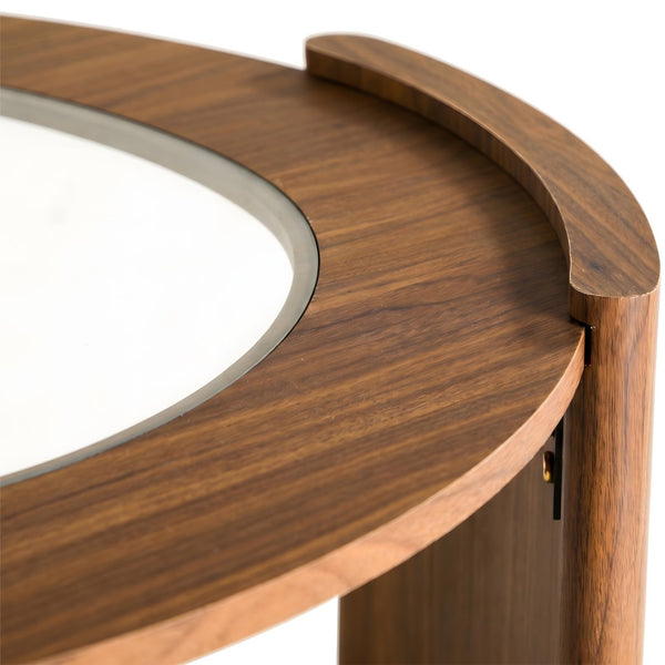 English Elm Mid-century Round Walnut Coffee Table with Tempered Glass Top and Sculptural Curved Legs W3456P498909