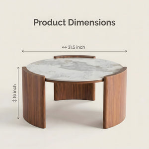 English Elm Modern Sintered Stone Round Cocktail Table Glossy Travertine Top Arc Slab Legs Living Room W3456P498913