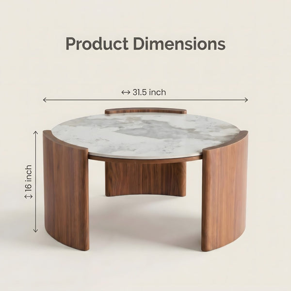 English Elm Modern Sintered Stone Round Cocktail Table Glossy Travertine Top Arc Slab Legs Living Room W3456P498913