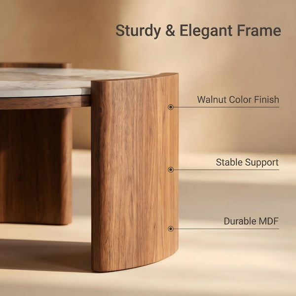 English Elm Modern Sintered Stone Round Cocktail Table Glossy Travertine Top Arc Slab Legs Living Room W3456P498913