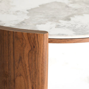 English Elm Modern Sintered Stone Round Cocktail Table Glossy Travertine Top Arc Slab Legs Living Room W3456P498913