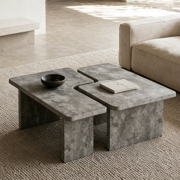 English Elm Modular Faux Concrete Nesting Coffee Table Set Two Piece L Shaped Industrial Loft Gray W3456P498921