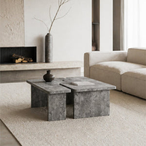 English Elm Modular Faux Concrete Nesting Coffee Table Set Two Piece L Shaped Industrial Loft Gray W3456P498921