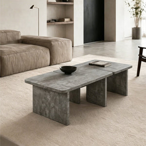 English Elm Modular Faux Concrete Nesting Coffee Table Set Two Piece L Shaped Industrial Loft Gray W3456P498921