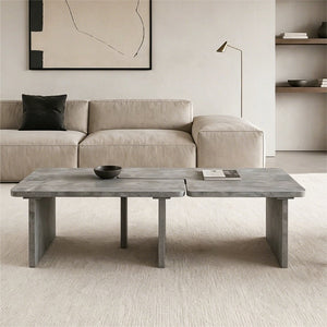 English Elm Modular Faux Concrete Nesting Coffee Table Set Two Piece L Shaped Industrial Loft Gray W3456P498921