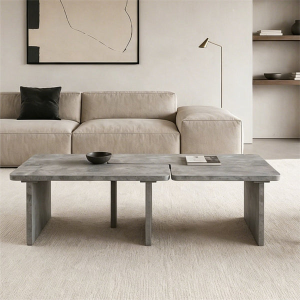 English Elm Modular Faux Concrete Nesting Coffee Table Set Two Piece L Shaped Industrial Loft Gray W3456P498921