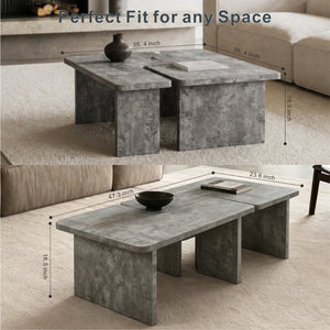 English Elm Modular Faux Concrete Nesting Coffee Table Set Two Piece L Shaped Industrial Loft Gray W3456P498921