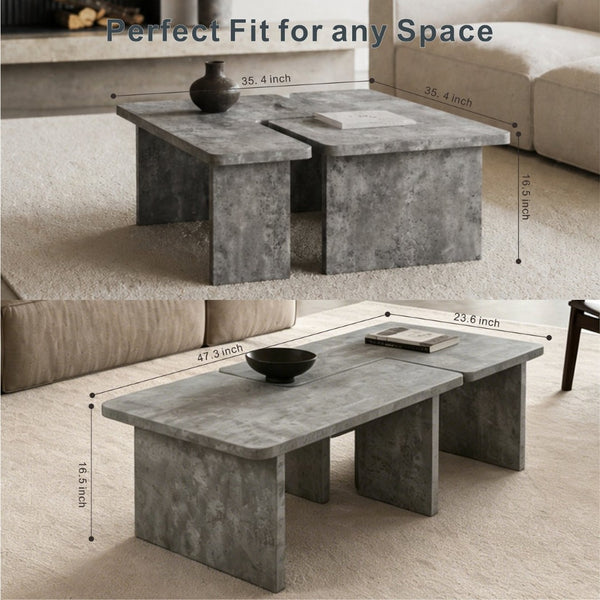 English Elm Modular Faux Concrete Nesting Coffee Table Set Two Piece L Shaped Industrial Loft Gray W3456P498921