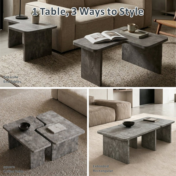 English Elm Modular Faux Concrete Nesting Coffee Table Set Two Piece L Shaped Industrial Loft Gray W3456P498921