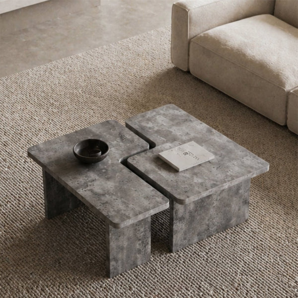 English Elm Modular Faux Concrete Nesting Coffee Table Set Two Piece L Shaped Industrial Loft Gray W3456P498921