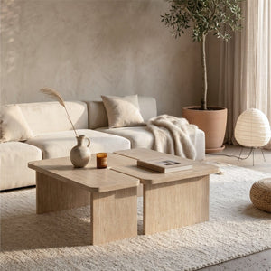 English Elm Modular Faux Concrete Nesting Coffee Table Set Two Piece L Shaped Industrial Loft Beige W3456P498922