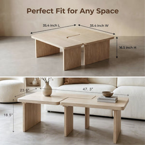 English Elm Modular Faux Concrete Nesting Coffee Table Set Two Piece L Shaped Industrial Loft Beige W3456P498922