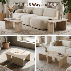 English Elm Modular Faux Concrete Nesting Coffee Table Set Two Piece L Shaped Industrial Loft Beige W3456P498922