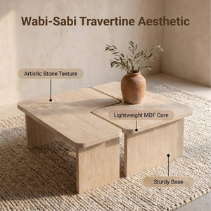 English Elm Modular Faux Concrete Nesting Coffee Table Set Two Piece L Shaped Industrial Loft Beige W3456P498922