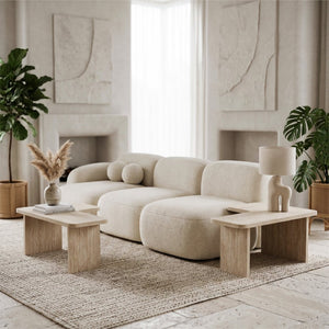 English Elm Modular Faux Concrete Nesting Coffee Table Set Two Piece L Shaped Industrial Loft Beige W3456P498922